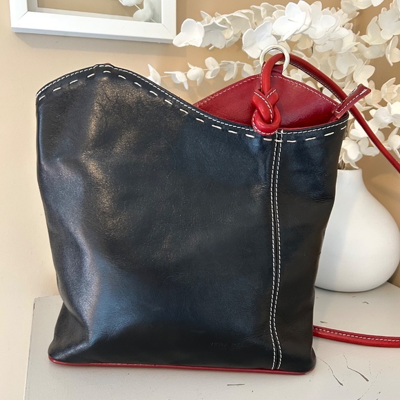 VERA PELLE Made in Italy Black and Red Leather Backpack with Convertible Straps - Picture 3 of 17